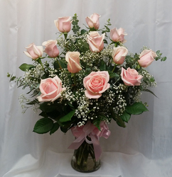 One Dozen Roses Vased- Pink from Shaw Florists in Grand Rapids, MN