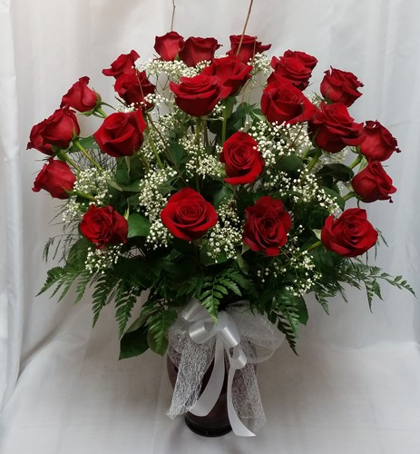 Two Dozen Roses Vased- Red