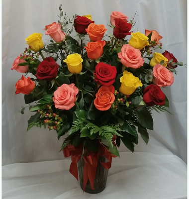 24 Roses Vased- Bright Mix from Shaw Florists in Grand Rapids, MN