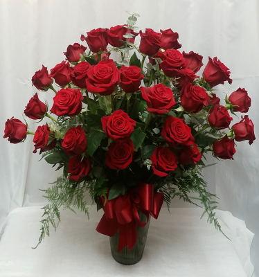 Three Dozen Red Roses Vased from Shaw Florists in Grand Rapids, MN