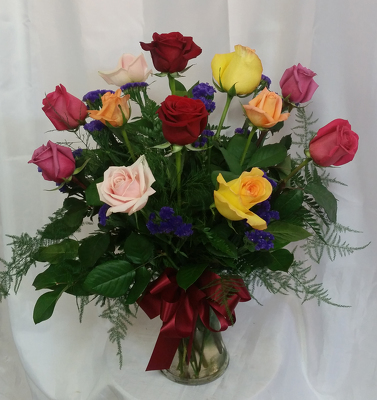One Dozen Roses Vased- Mixed from Shaw Florists in Grand Rapids, MN