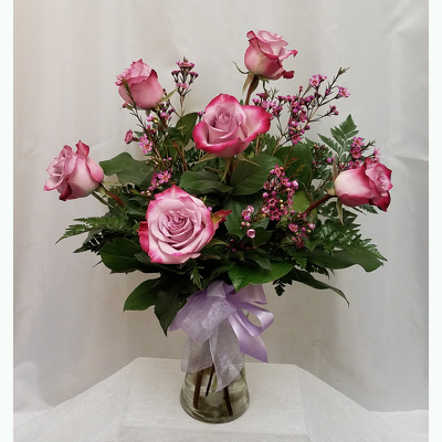 Half Dozen Roses Vased- Lavender from Shaw Florists in Grand Rapids, MN