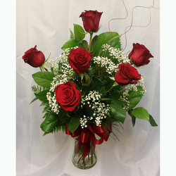 Half Dozen Roses Vased- Red from Shaw Florists in Grand Rapids, MN